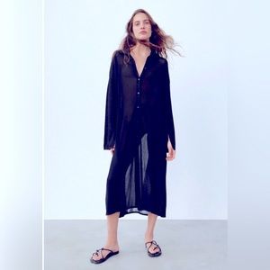 H&M Conscious translucent black chiffon long shirt. Size L